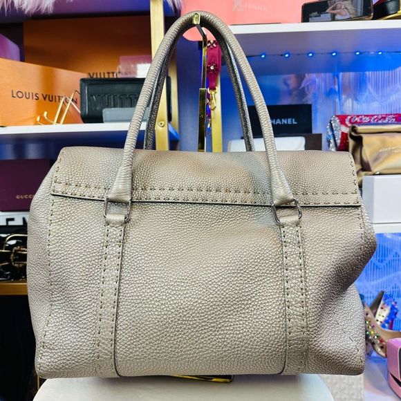 Fendi Selleria Silver Metallic Calf Skin Leather Linda Pebble Large Tote Hand Ba - Picture 3 of 14